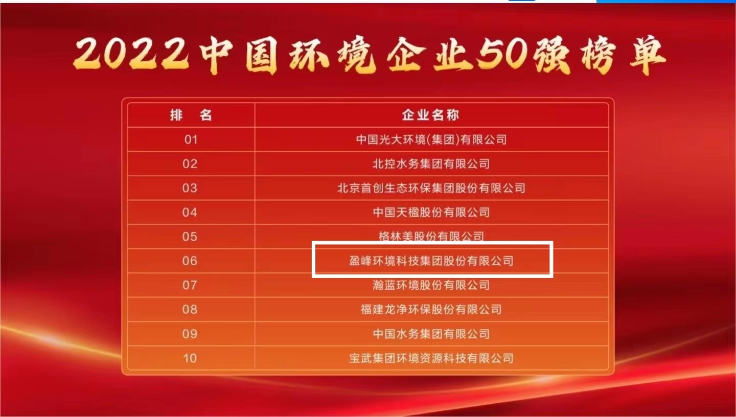 平博pinnacle官方网站環(huán)境連續(xù)5年榮登“中國環(huán)境企業(yè)50強”榜單
